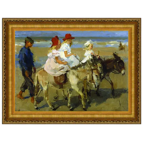 Donkey Rides on the Beach Framed Canvas Replica Painting: Large