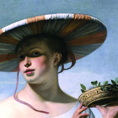 Girl in a Large Hat Framed Canvas Replica Painting: Medium