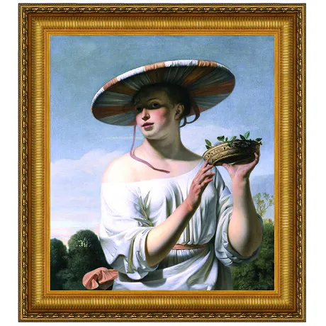 Girl in a Large Hat Framed Canvas Replica Painting: Large