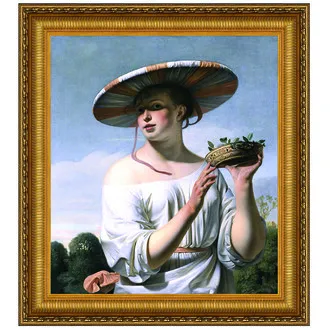 Girl in a Large Hat Framed Canvas Replica Painting: Grande