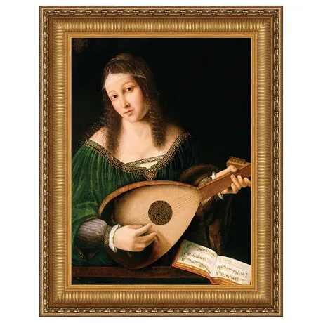 Lady Playing a Lute Framed Canvas Replica Painting: Grande