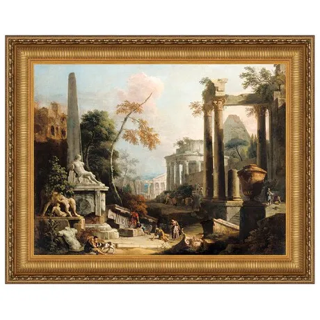 Landscape with Classical Ruins and Figures Framed Canvas Replica Painting: Grande