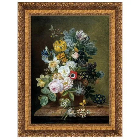 Still Life with Flowers Framed Canvas Replica Painting: Grande