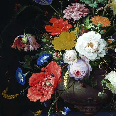 Still Life with Flowers and a Watch Framed Canvas Replica Painting: Medium