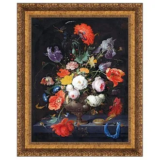 Still Life with Flowers and a Watch Framed Canvas Replica Painting: Medium