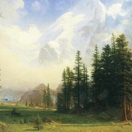 Mountain Landscape Framed Canvas Replica Painting: Large