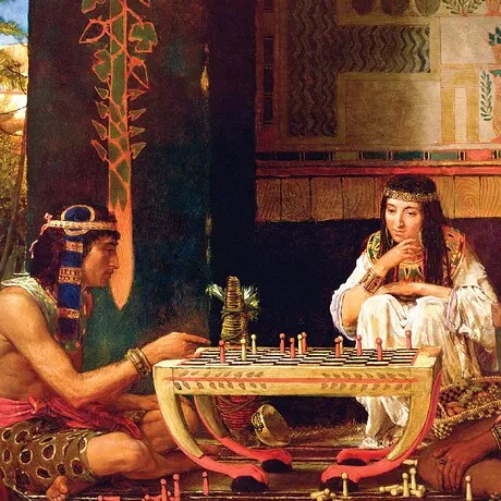 Egyptian Chess Players Framed Canvas Replica Painting: Medium