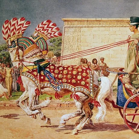 Nefertiti in Her Royal Chariot Framed Canvas Replica Painting: Grande