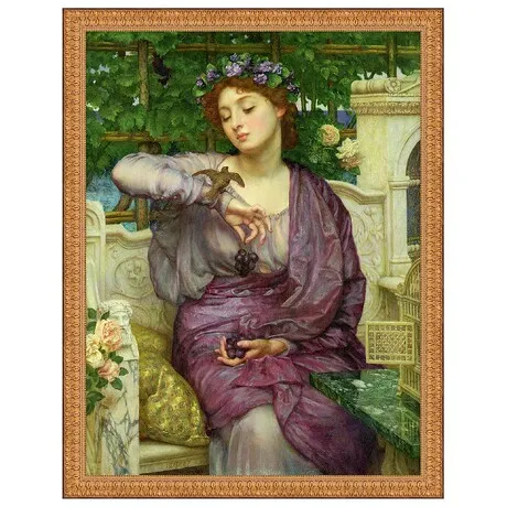 Libra and Her Sparrow Framed Canvas Replica Painting: Large