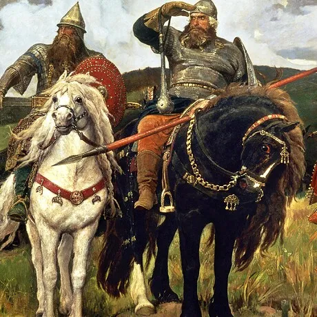 Bogatyrs (Warrior Knights) Framed Canvas Replica Painting: Grande