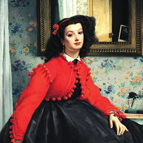 Portrait of Mlle. L.L. Young Framed Canvas Replica Painting: Small