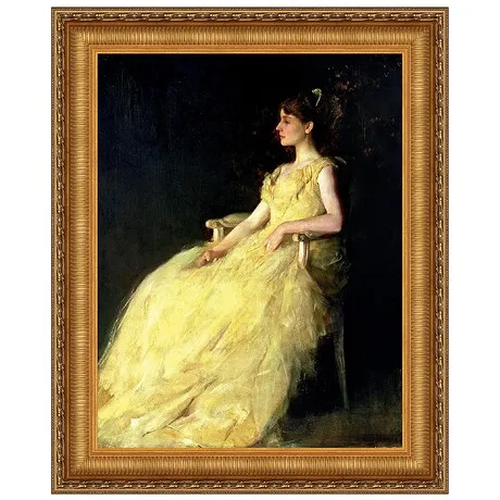 A Lady in Yellow Framed Canvas Replica Painting: Small