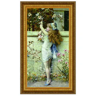 Gathering Flowers Framed Canvas Replica Painting: Small