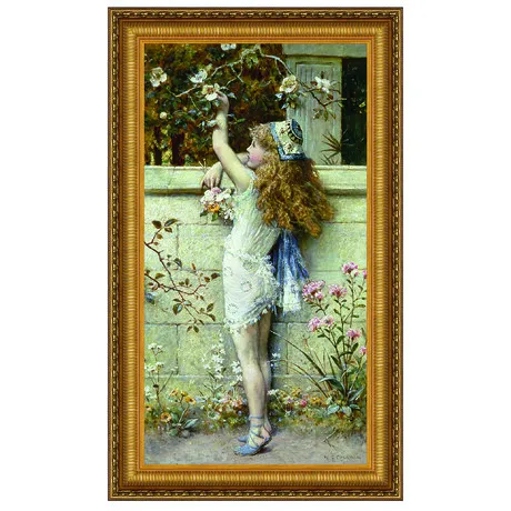 Gathering Flowers Framed Canvas Replica Painting: Medium