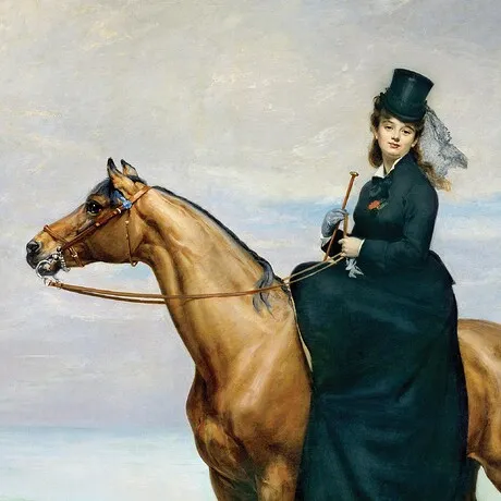Equestrian Portrait of Mademoiselle Croizette Framed Canvas Replica Painting: Small