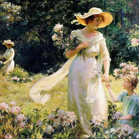 Among the Laurel Blossoms Framed Canvas Replica Painting: Grande