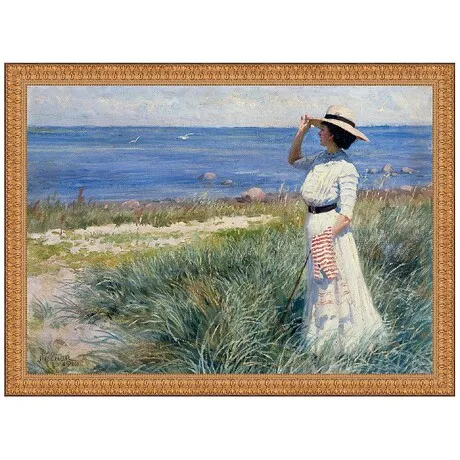 Looking Out to Sea Framed Canvas Replica Painting: Small