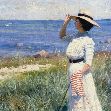 Looking Out to Sea Framed Canvas Replica Painting: Medium