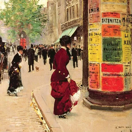 Paris Kiosk Framed Canvas Replica Painting: Small