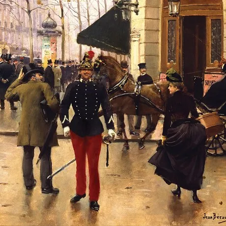 Boulevard des Capucines and Vaudeville Theatre in Paris Framed Canvas Replica Painting: Small