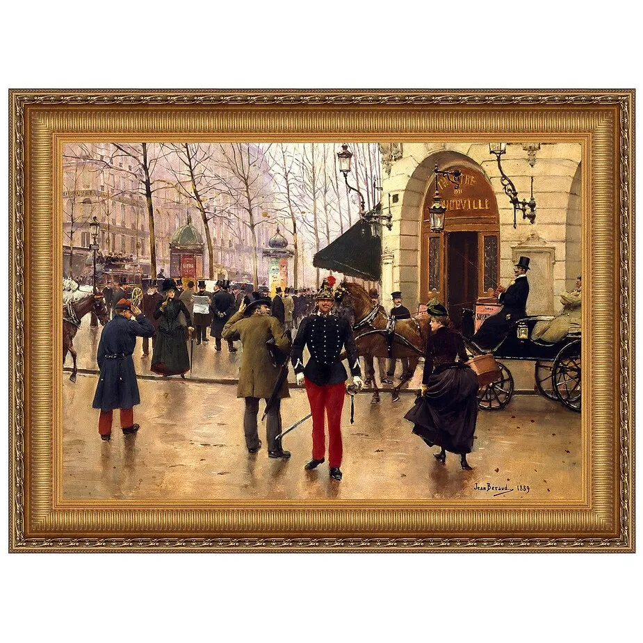 Boulevard des Capucines and Vaudeville Theatre in Paris Framed Canvas Replica Painting: Medium