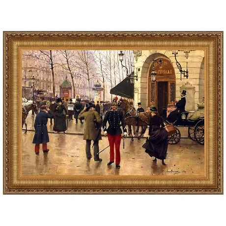 Boulevard des Capucines and Vaudeville Theatre in Paris Framed Canvas Replica Painting: Grande