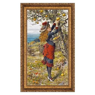 Picking Apples Framed Canvas Replica Painting: Medium