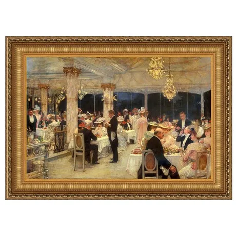 An Evening of Prizes at the Armenonville Pavilion Framed Canvas Replica Painting: Large