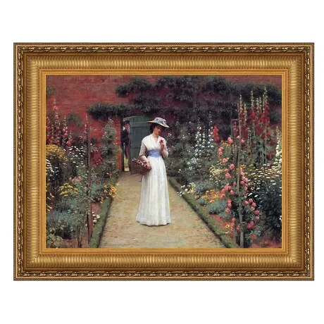 Lady in a Garden Framed Canvas Replica Painting: Medium