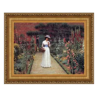 Lady in a Garden Framed Canvas Replica Painting: Grande