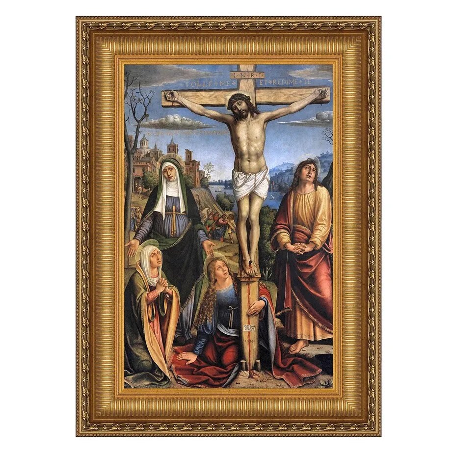 Christ on the Cross and the Three Marys Framed Canvas Replica Painting: Medium