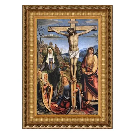 Christ on the Cross and the Three Marys Framed Canvas Replica Painting: Large