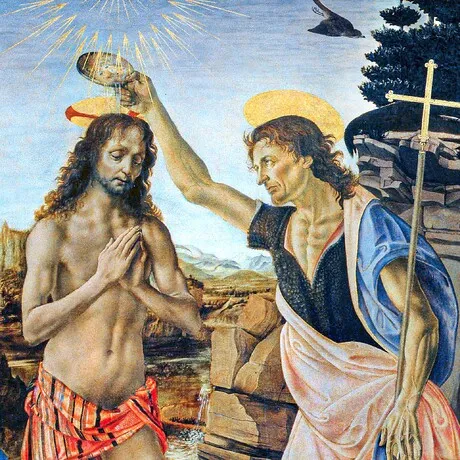 Baptism of Christ Framed Canvas Replica Painting: Medium