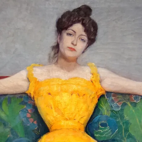 Lady in Yellow Dress Framed Canvas Replica Painting: Small