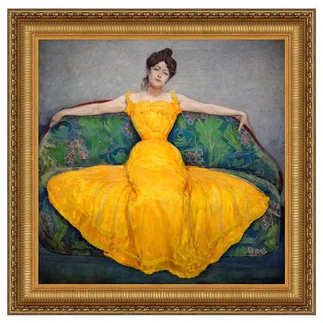 Lady in Yellow Dress Framed Canvas Replica Painting: Large