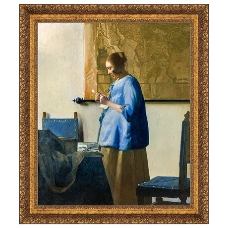 Woman Reading a Letter Framed Canvas Replica Painting: Small