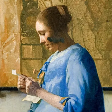 Woman Reading a Letter Framed Canvas Replica Painting: Medium