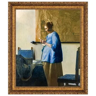 Woman Reading a Letter Framed Canvas Replica Painting: Grande
