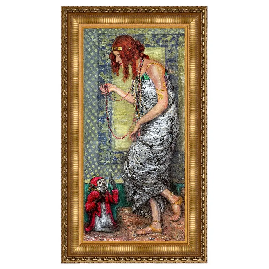 Princess with a Monkey Framed Canvas Replica Painting: Large