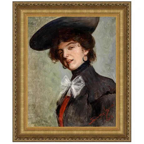 Dame mit Hut (Lady with Hat) Framed Canvas Replica Painting: Large