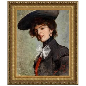 Dame mit Hut (Lady with Hat) Framed Canvas Replica Painting: Grande