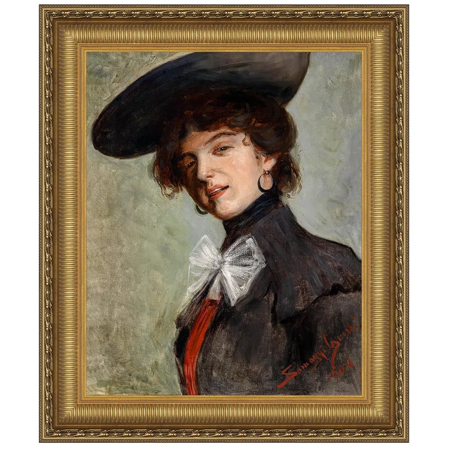 Dame mit Hut (Lady with Hat) Framed Canvas Replica Painting: Grande