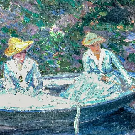 In the Norwegian Boat at Giverny Framed Canvas Replica Painting: Grande