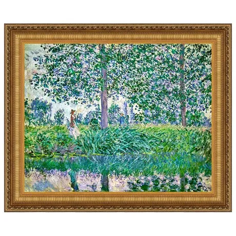 Fishing on the River Epte Framed Canvas Replica Painting: Large