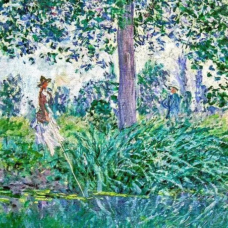 Fishing on the River Epte Framed Canvas Replica Painting: Grande