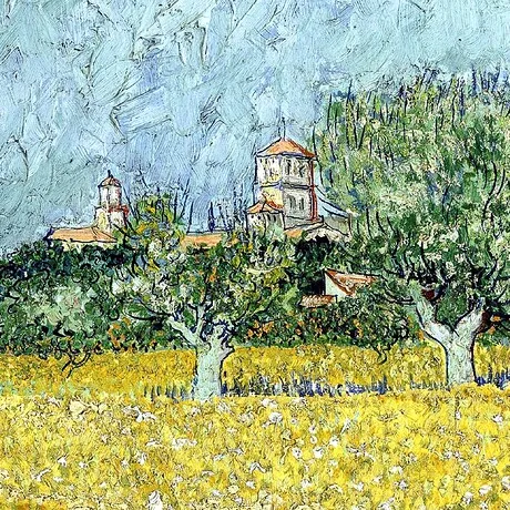 Field with Flowers near Arles Framed Canvas Replica Painting: Large