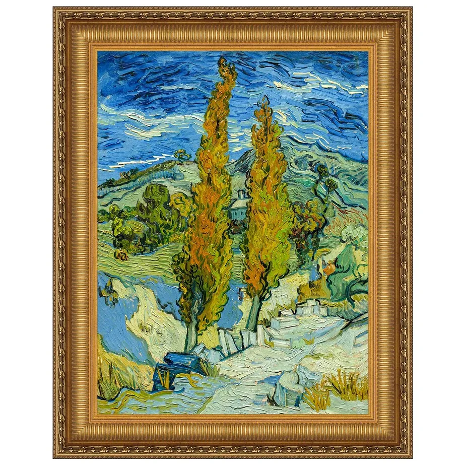 Two Poplars in the Alpilles Framed Canvas Replica Painting: Small