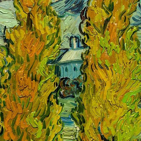 Two Poplars in the Alpilles Framed Canvas Replica Painting: Grande