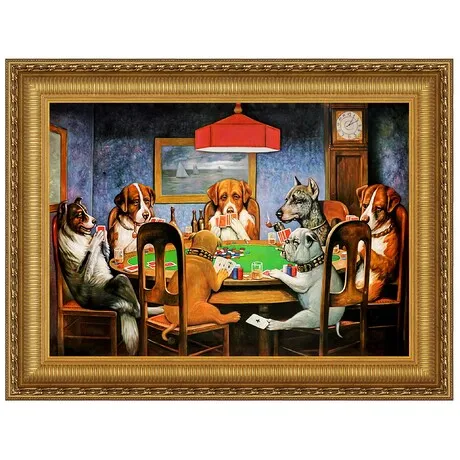 A Friend in Need (Poker Dogs) Framed Canvas Replica Painting: Medium