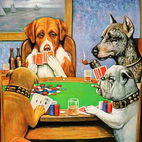 A Friend in Need (Poker Dogs) Framed Canvas Replica Painting: Large